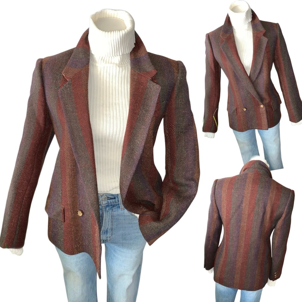 v i n t a g e :: Unique 70s Striped Wool Tweed Blazer ILGWU Union